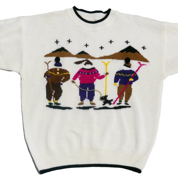 Vintage 1990s Novelty Skiers Sweater, size XL - Picture 2 of 5